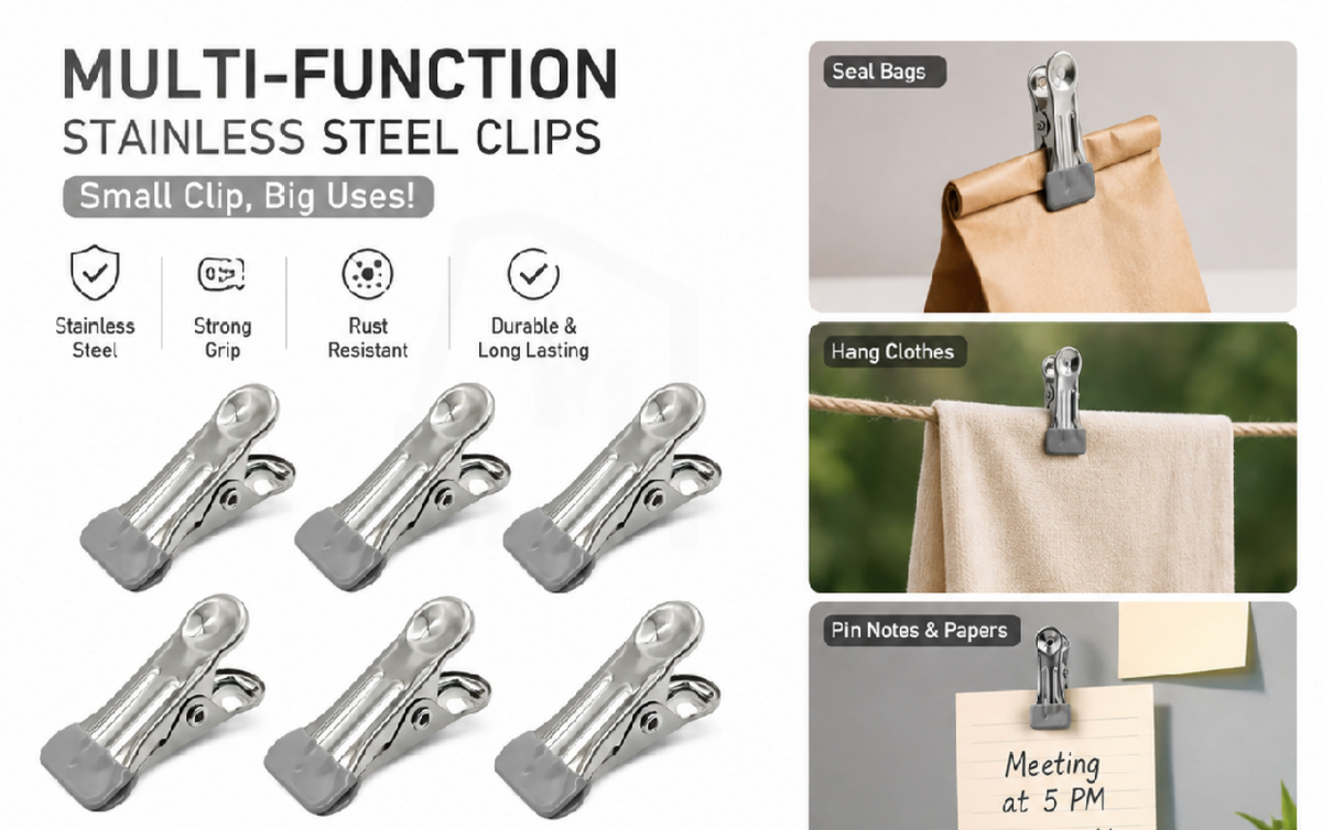 Stainless steel multi function clips, 6 pieces