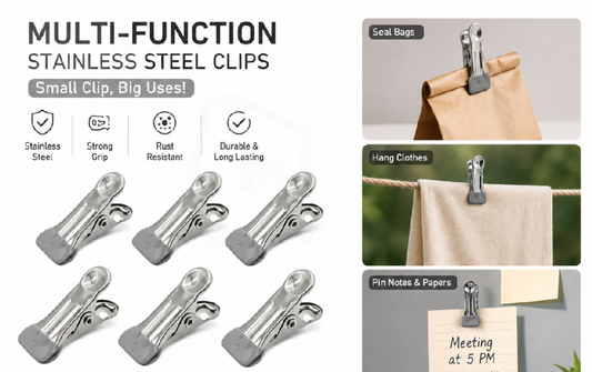 Stainless steel multi function clips, 6 pieces