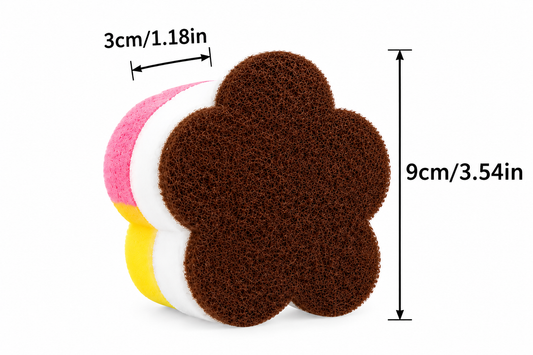 Flower Shape Kitchen Scrub Sponge | Reusable Dishwashing & Cleaning Scrubber | 9cm